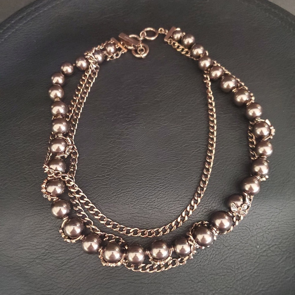 Givenchy Triple Strand Necklace Bronze Tone Beads with Crystal Accents Toggle‎ - Picture 5 of 12